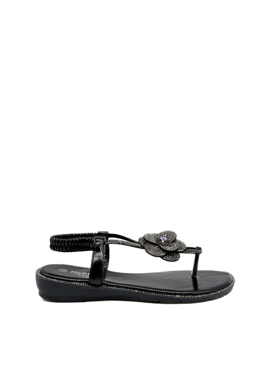 Sandalias Cuña Bajas Con Adorno Floral Brillante. - Imagen 7