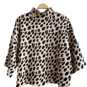 Suéter de Punto con Estampado de Leopardo y Mangas Campana