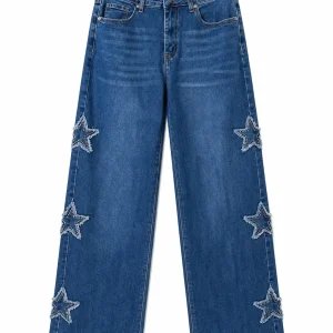 Vaquero Mujer de Pierna Ancha con Estrellas Decorativas – Tiro Medio