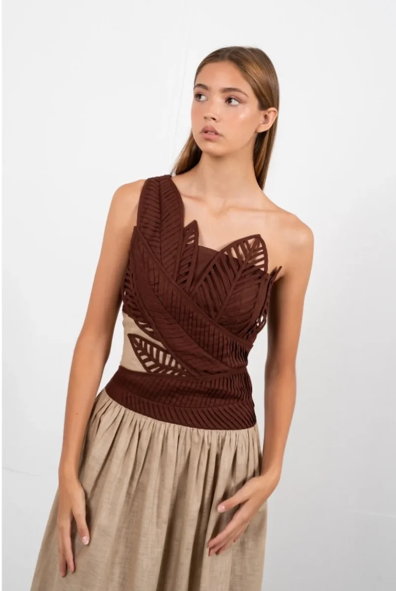 Vestido Arbolea Marrón y Beig - Imagen 3