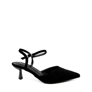 Zapatos destalonados de punta fina con tacón bajo y acabado en antelina