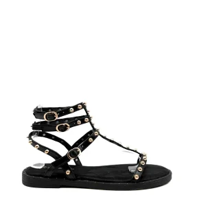 Sandalias Planas Estilo Romana con Tachuelas Doradas Para Mujer