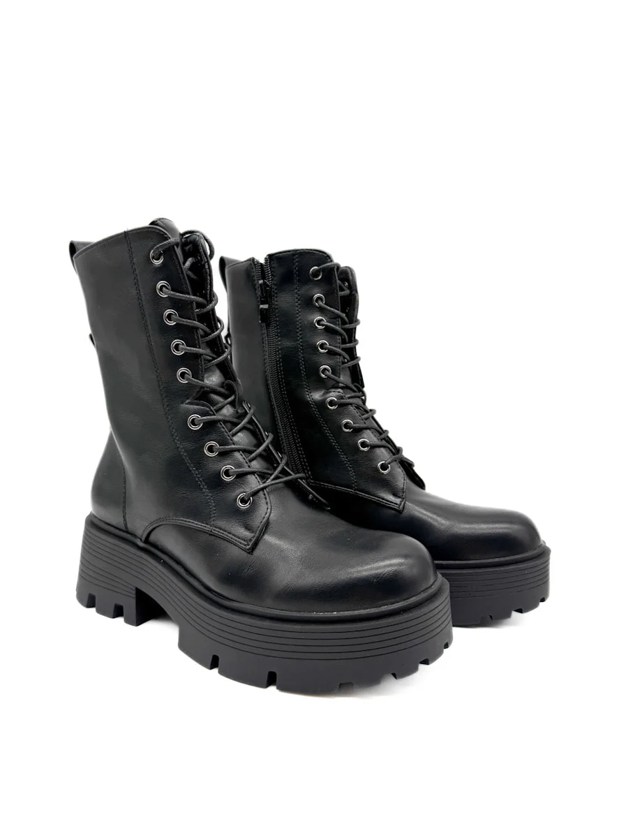 Bota Negras de Estilo Militar con Suela Gruesa - Imagen 3