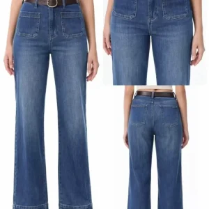 Jeans Palazzo de Tiro Alto con Bolsillos Frontales y Cinturón