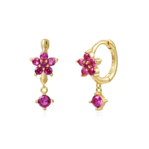 Pendientes Flor Colgante Cristal Fucsia