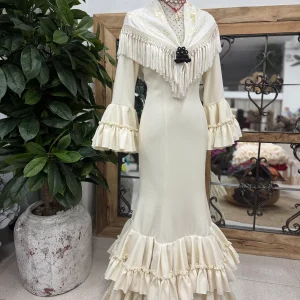 Traje de Flamenca Mod.Hinojos Beig Bioelastico T.38