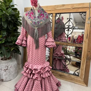 Traje de Flamenca Macu Rosa Lunares Negro T.40