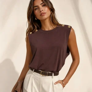 Top Basic Botones Metálicos Marrón
