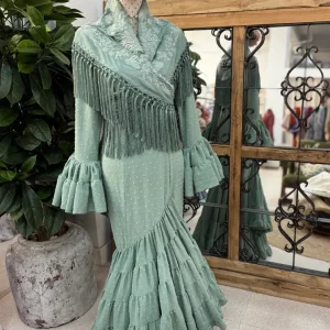 Traje de Flamenca Plumeti Verde Jabonoso Mod.