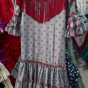 Traje Flamenca Córdoba Gris con Lunares Rojos T. 48