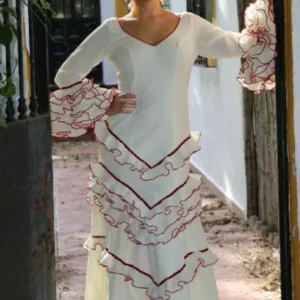 Traje de Flamenca Mod.Mairena Beig terciopelo Rojo T.40