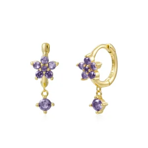 Pendientes Flor Colgante Cristal Amatista