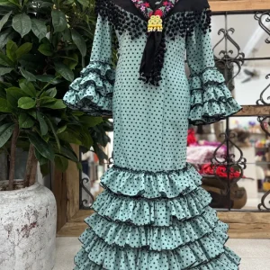 Traje de Flamenca Mod. Sevilla Verde lunar Negro T.46