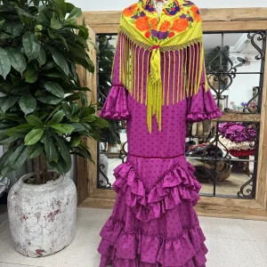 Traje de Flamenca Mod. Madrid Buganvilla lunar al tono T.46
