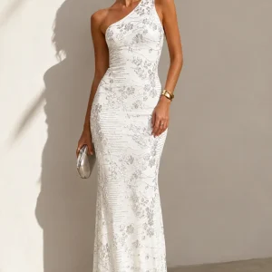 Vestido Largo Asimétrico Bordado