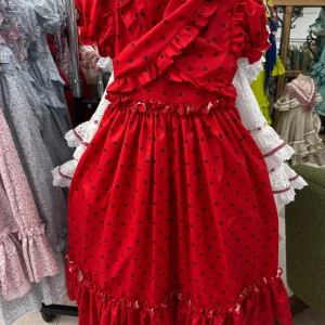 Bata Flamenca Niña Rojo Lunar Marrón