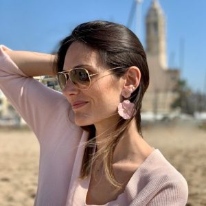 PENDIENTES AMAPOLA ROSA PALO
