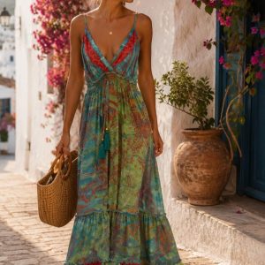 Vestido largo de seda tirante estrecho