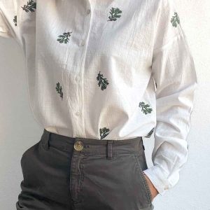 Camisa 1D776 Bordada de Manga Larga