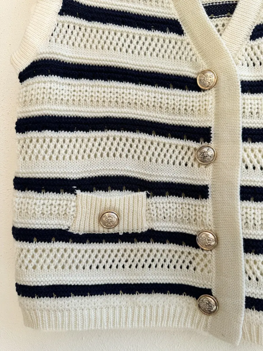 Chaleco a rayas azul y beige - Imagen 4