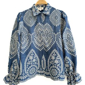 Blusa Bohemia Bordada en Azul Índigo