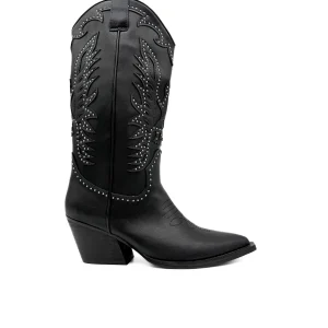 Bota Cowboy Negras con Tachas Detalles Elegantes Corina M 5801