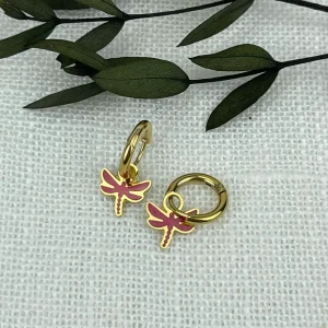 Pendientes Mini Aros Libélula Fucsia