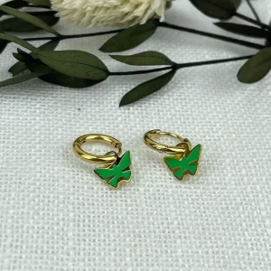 Pendientes Mini Aros Mariposa Verde