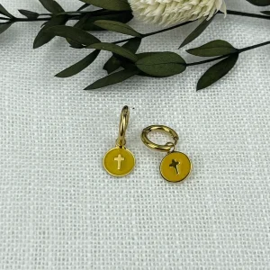 Pendientes Mini Aros Cruz Amarillos