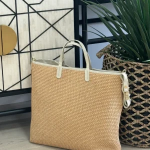 Tote Bag Rafia & Piel Beig