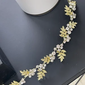 Tiara Flexible Hojas Dorado & Cristal