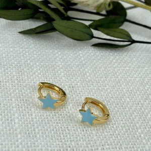 Pendientes Mini Aros Estrella Azul