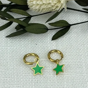 Pendientes Mini Aros Estrella Verdes