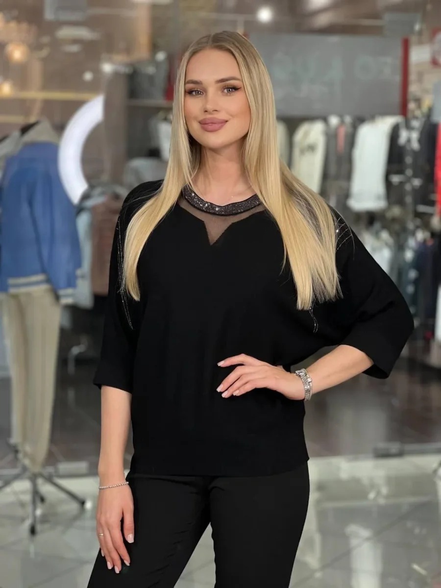 Camisa corta con decoración de pedrería - Imagen 4