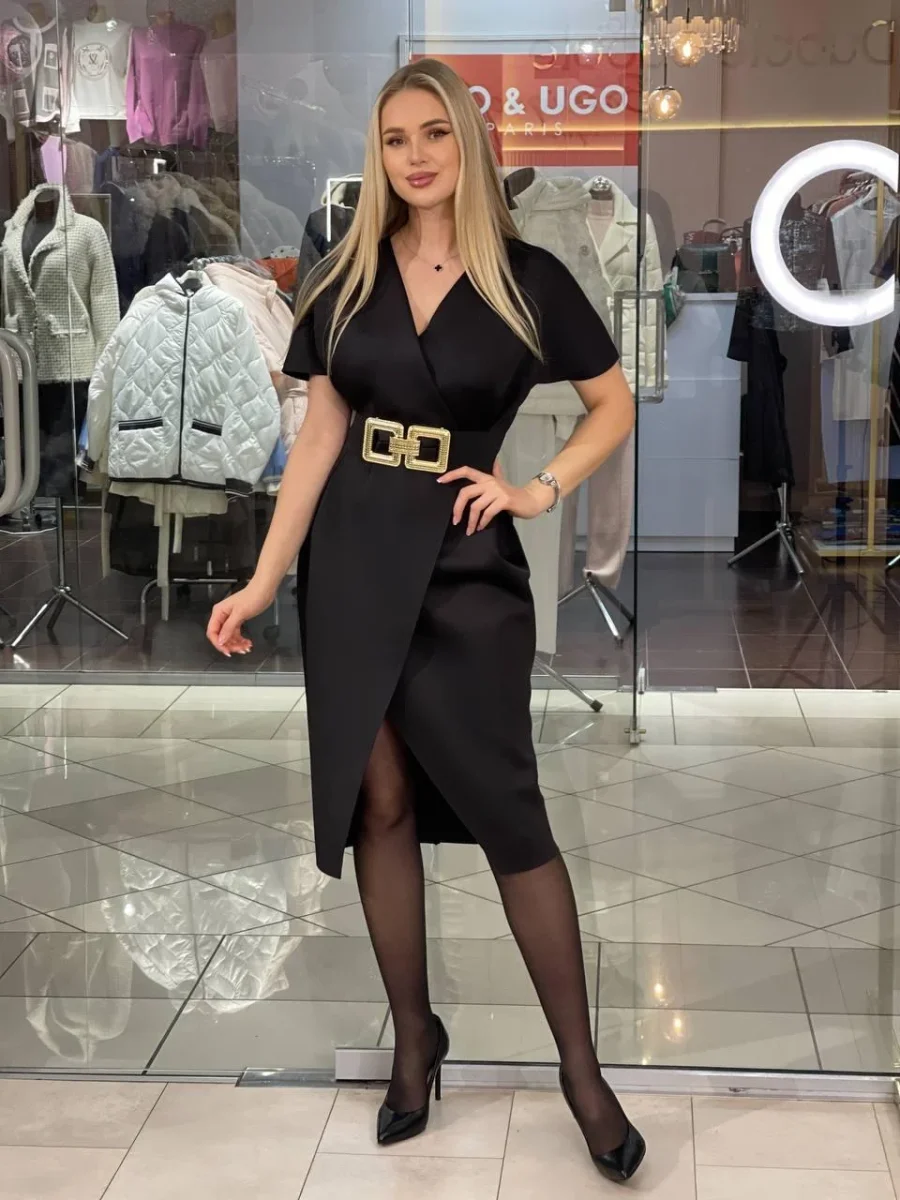 Vestido cruzado con cinturón y cintura elástica - Imagen 7