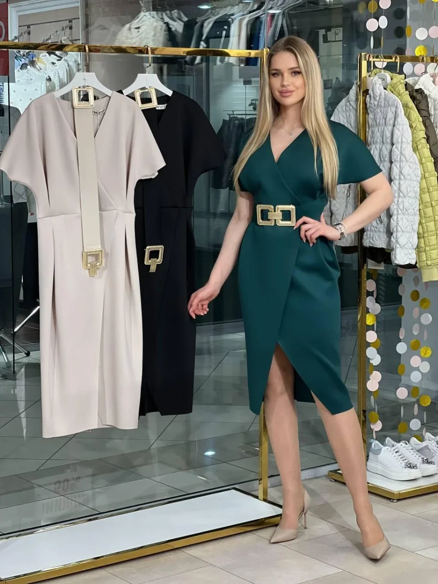 Vestido cruzado con cinturón y cintura elástica - Imagen 6