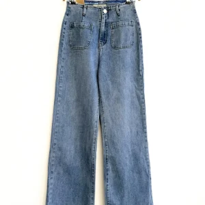 Jeans Rectos de Tiro Alto en Denim Azul