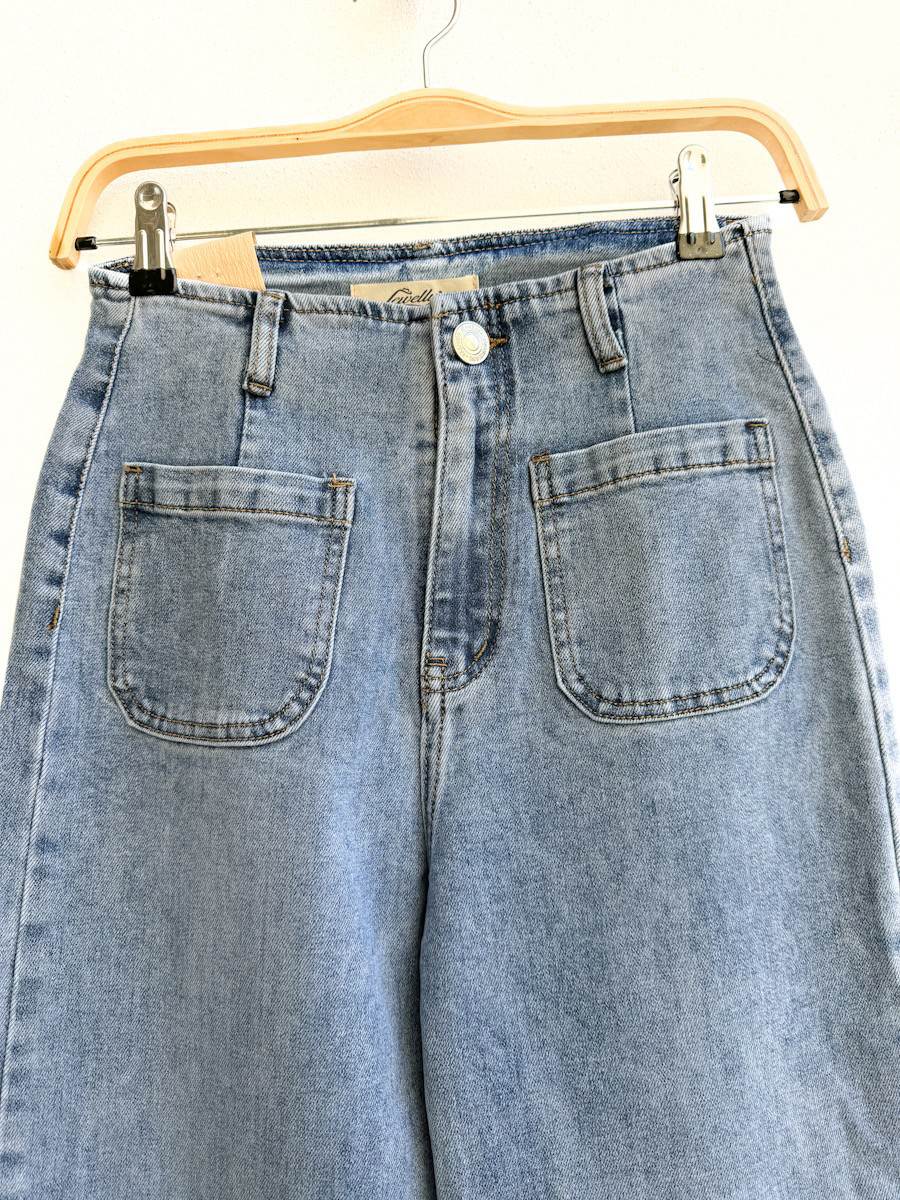Jeans Rectos de Tiro Alto en Denim Azul - Imagen 4