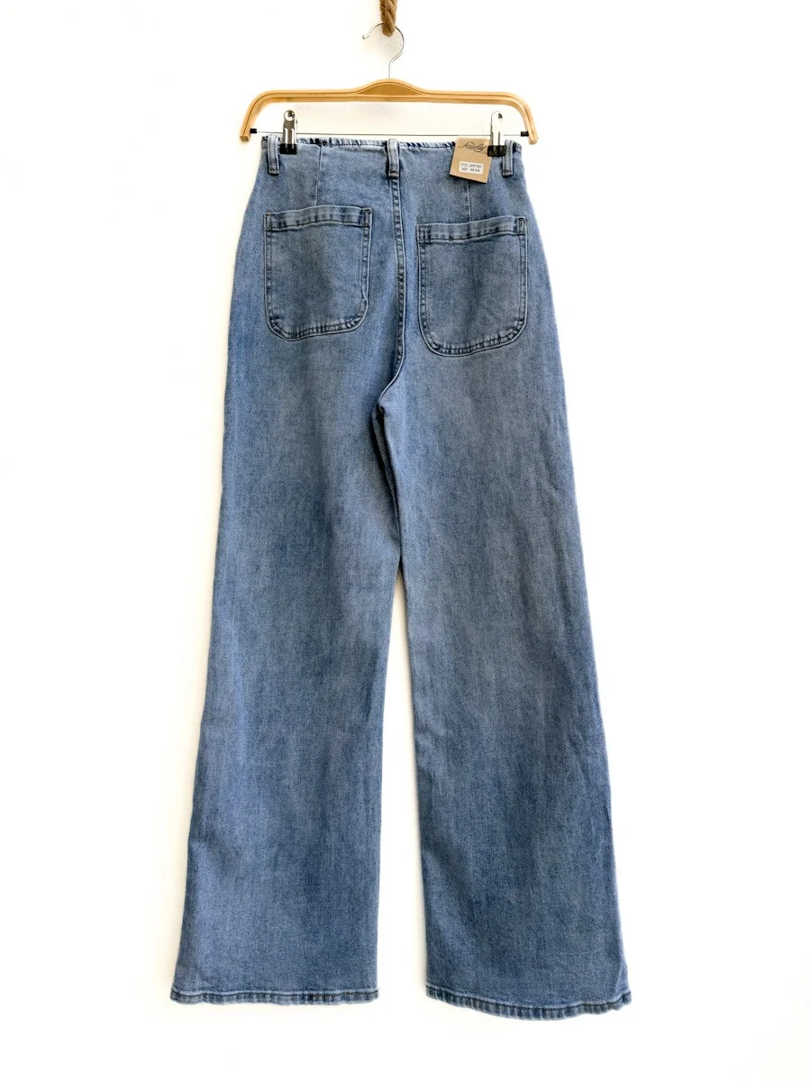 Jeans Rectos de Tiro Alto en Denim Azul - Imagen 3